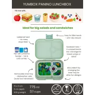 Yumbox Panino 4 rekeszes nyitott zöld uzsonnás doboz dinoszaurusz mintával