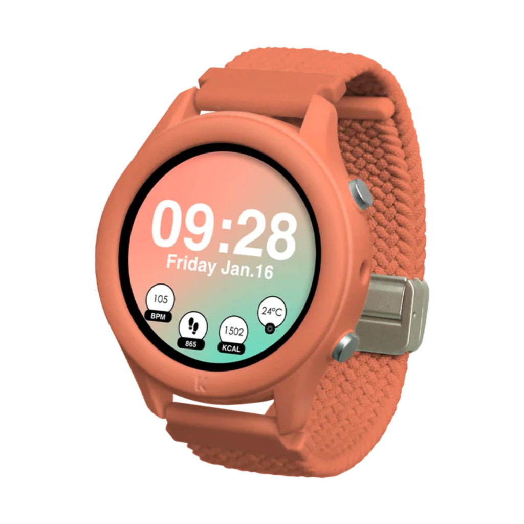 Kidywolf K-WATCH interaktív korall színű gyerekóra színes OLED kijelzővel és szőtt pánttal