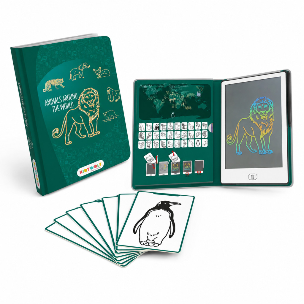 Kidywolf Kidydraw Mini zöld színű állatos LCD rajzkönyv becsukott állapotban