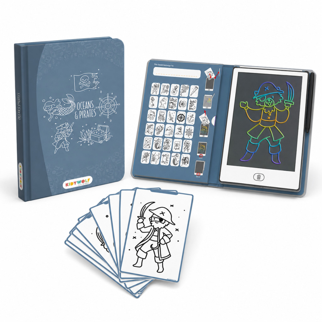 Kidywolf Kidydraw Mini Oceans & Pirates LCD rajztábla kék könyvszerű védőtokban