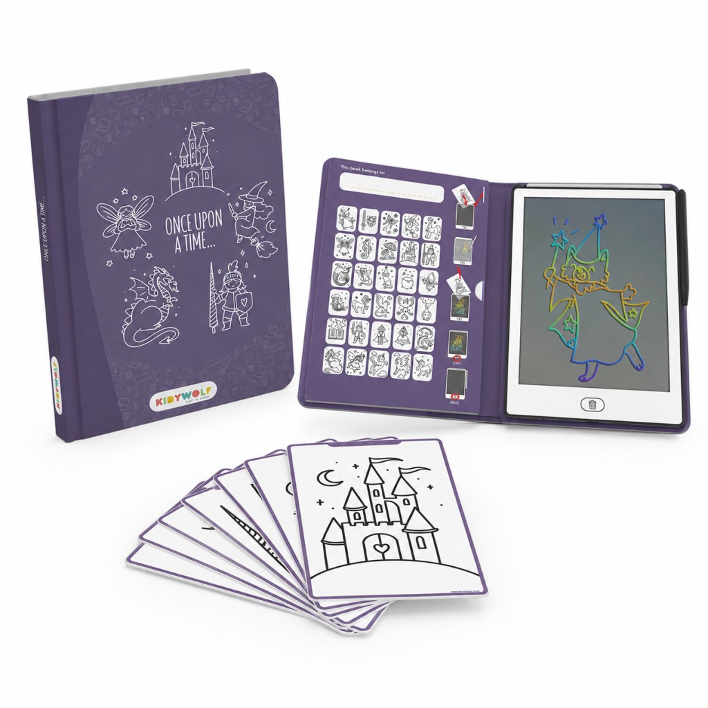 Kidywolf Kidydraw Mini Mesevilág témájú lila keményfedeles LCD rajztábla