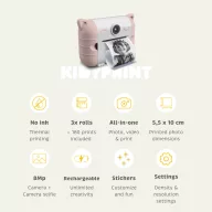 Kidywolf Kidyprint Pink instant rózsaszín gyerek fényképezőgép kinyomtatott fekete-fehér fotóval