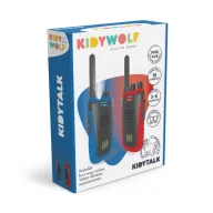 Kidywolf Kidytalk kék és piros színű adóvevő készülékek elölről fotózva digitális kijelzővel