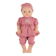 Little Dutch Livia itatós-pisilős baba virágmintás rózsaszín pamutruhában és fejpánttal