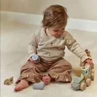 Little Dutch Safari Friends fa építővonat színes kockákkal és állatfigurákkal