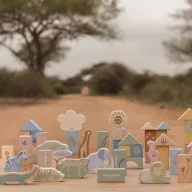 Little Dutch Safari Friends 50 darabos fa építőkocka készlet felépített állapotban állatfigurákkal