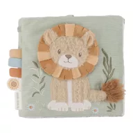 Little Dutch Safari Friends nagy textil babakönyv oroszlán figurával a borítón