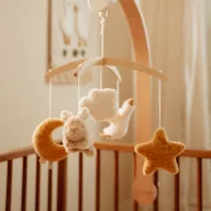   Little Dutch zenélő körforgó natúr fa vázzal - Newborn Naturals