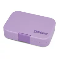 Yumbox Original 6 rekeszes nyitott uzsonnás doboz Lavande Unicorn mintával és tápanyagcsoport feliratokkal