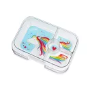 Yumbox Panino 4 rekeszes Lavande Unicorn uzsonnás doboz nyitott állapotban unikornisos mintával
