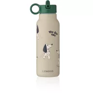 Liewood Falk 350 ml-es rozsdamentes acél hőtartó kulacs kutyás mintával és zöld fogantyús kupakkal