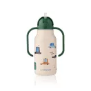 Liewood Kimmie szívószálas itatókulacs 250 ml-es méretben, autós mintával