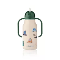 Liewood Kimmie szívószálas itatókulacs 250 ml-es méretben, autós mintával