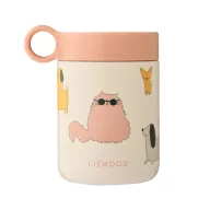 Liewood Kiani ételtároló 350 ml űrtartalommal, cats and dogs mintával, rozsdamentes acél kivitelben
