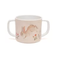 Petit Monkey melamine nyuszis pohár két fehér fogantyúval és ugráló nyuszi mintával