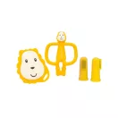 A Matchstick Monkey Rágoszlán szett tartalma: oroszlános rágóka, lapos rágóka és ujjra húzható fogkefék