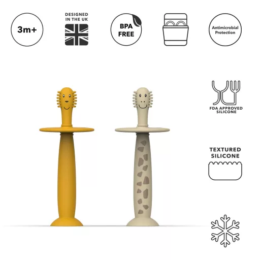 Matchstick Monkey tanuló baba fogkefe - Oroszlán és zsiráf