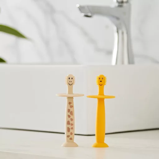 Matchstick Monkey tanuló baba fogkefe - Oroszlán és zsiráf