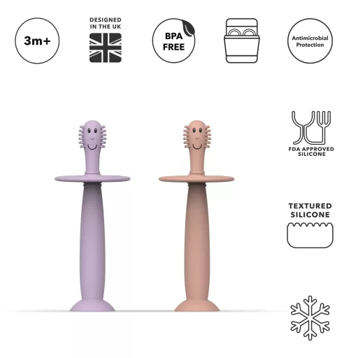 Matchstick Monkey tanuló baba fogkefe - Púderrózsaszín és pasztell lila