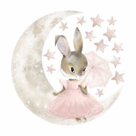Gyerekszoba falmatrica - Nyuszi holdon csillagokkal