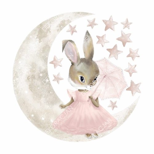 Gyerekszoba falmatrica - Nyuszi holdon csillagokkal