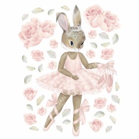 Gyerekszoba falmatrica - Balerina nyuszi bazsarózsákkal