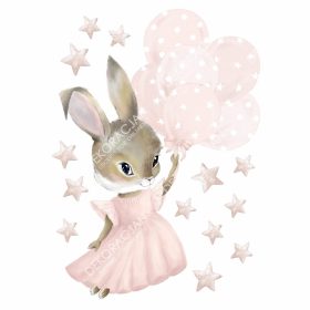 Gyerekszoba falmatrica - Púder nyuszilány csillagokkal