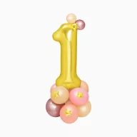   1-es születésnapi szám fólia lufi csokor 120 cm - Arany - rózsaszín