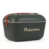 Polarbox Gold 12L sötétzöld hűtőtáska barna pánttal és arany felirattal