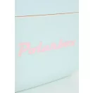 Polarbox Celeste Pink 20L-es retró hűtőtáska kék színben, rózsaszín vállpánttal és felirattal