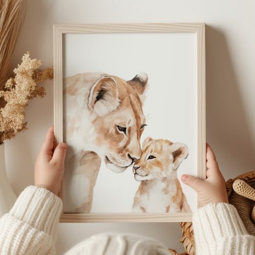 A4 poszter - Szafari - Oroszlán anya kölykével