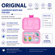 Nyitott Yumbox Original rózsaszín unikornisos 6 rekeszes uzsonnás doboz felülnézetből