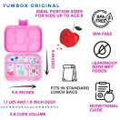 Yumbox Original rózsaszín uzsonnás doboz infografika méretekkel és tulajdonságokkal