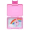 Yumbox Snack Power Pink Rainbow 3 rekeszes uzsonnás doboz nyitott állapotban szivárványos tálcával