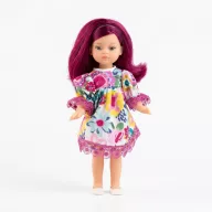 Paola Reina Mini Amigas Martina 21 cm-es játékbaba színes virágmintás ruhában és fehér cipőben