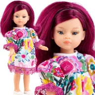 Paola Reina Mini Amigas Martina 21 cm-es játékbaba színes virágmintás ruhában és fehér cipőben