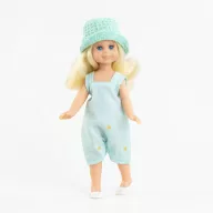 Paola Reina Mini Amigas Bea 21 cm-es szőke játékbaba csillagos ruhában és menta kalappal
