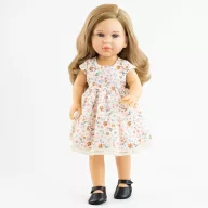 Paola Reina Soy tú Audrey 42 cm-es szőke játék baba virágos ruhában és fekete cipőben