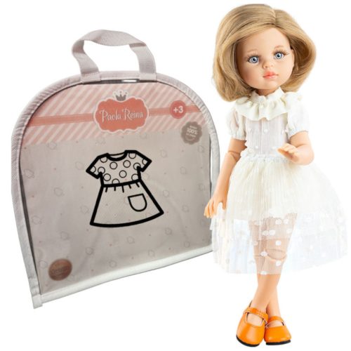Paola Reina babaruha 32cm-es babákhoz - Fodros fehér ruha