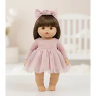 Przytullale Balerina álom mályvaszínű tüllszoknyás babaruha 34 cm-es babán masnis fejpánttal