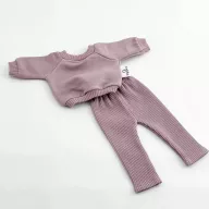 Przytullale szederkrém színű kétrészes pamut babaruha 34 cm-es babán