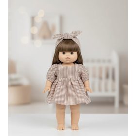 Játék babaruha 34 cm-es babákhoz - Csíkos ruha - bézs