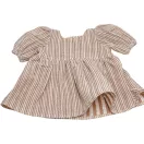 Przytullale puffos ujjú bézs csíkos muszlin ruha 34 cm-es babákhoz