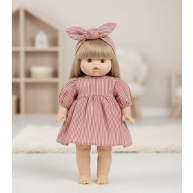 Játék babaruha 34 cm-es babákhoz - Csíkos ruha - paprika