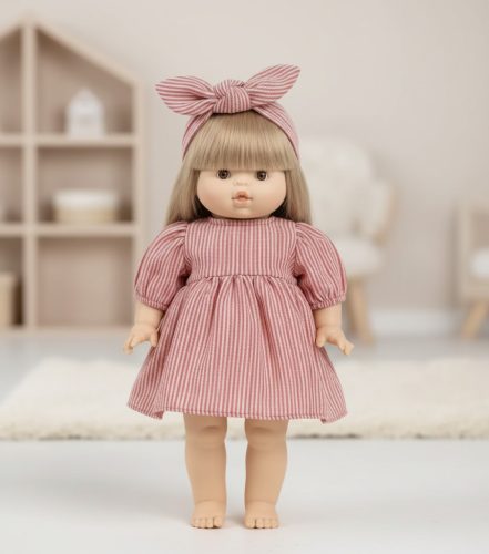 Játék babaruha 34 cm-es babákhoz - Csíkos ruha - paprika