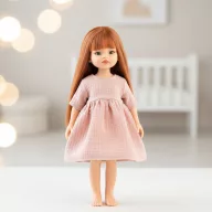Przytullale barackvirág színű muszlin babaruha 32 cm-es Paola Reina babán