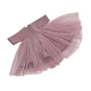 Przytullale Szilvavirág jersey és tüll babaruha kiterítve 32 cm-es méretben
