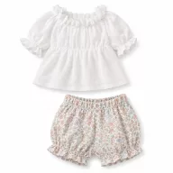 Przytullale bézs vintage babaruha szett 32 cm-es vörös hajú játébabán