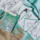 Kidywolf Kidydraw Mini kártyák rajzolt állatfigurákkal egy törölközőre kiterítve