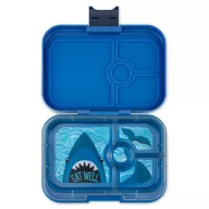 Yumbox Panino 4 rekeszes cápás uzsonnás doboz nyitott állapotban szilikon tömítéssel
